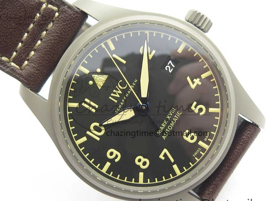 MIROTIME 0328 SmartChoice Mark XVIII IW327006 Titanium M+F 1:1 Best Edition Black Dial on Brown Leather Strap A 7145